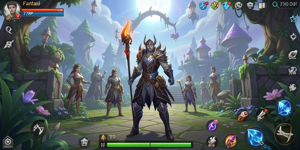 Gameplay seru di dunia fantasi 77RP dengan pertempuran epik.