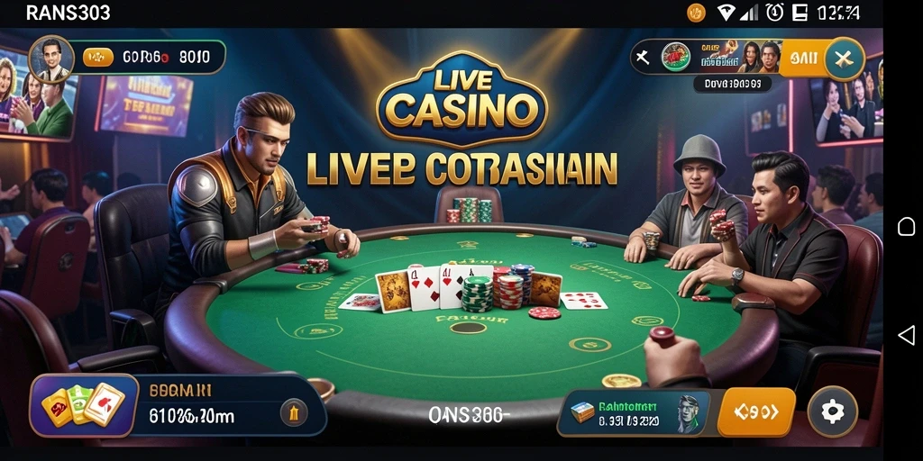 Screenshot RANS303 menampilkan dealer profesional dan gameplay yang mendebarkan.