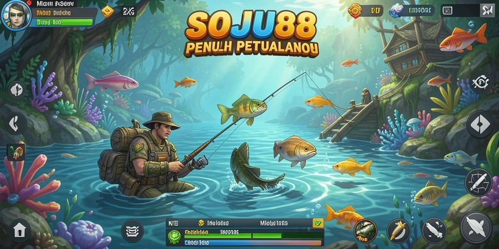 Tampilan gameplay menarik dalam SOJU88 saat menangkap berbagai jenis ikan.